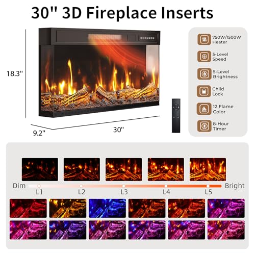 Image of BREEZEHEAT Fireplace TV Stand for TVs up to 75 inch, 3-Sided Electric Entertainment Center with 30 inch LED Fireplace, Media Console w /Storage Cabinet & Glass Doors, 65Inch, Walnut