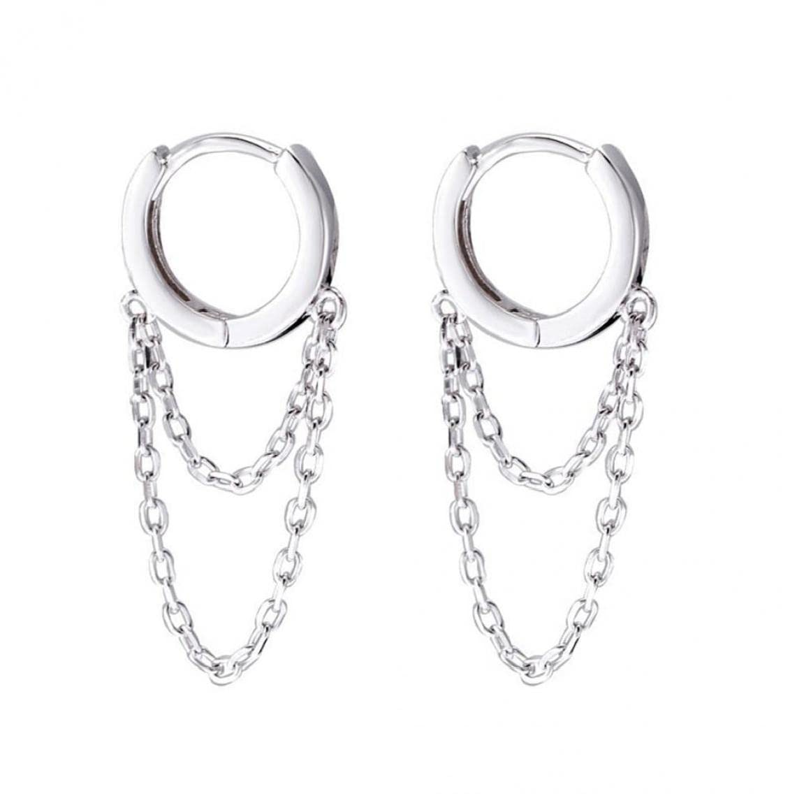 Casiler Women's Sliver Tassel Chain Drop Dangle Small Hoop Earrings For Girls Men 925 Sterling Silver Huggie Helix Cartilage Tragus Daith Piercing Cuff Minimalist Fashion Personalized Punk Jewelry