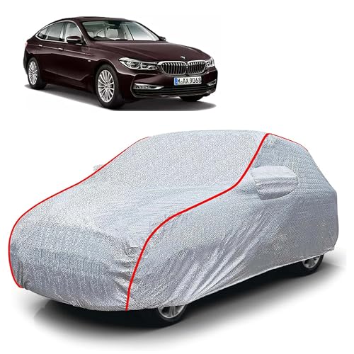 Image of Sulfar 100% Waterproof Car Body Cover Compatible with Mirror for BMW 6 Series (Triple Stitched, Full Bottom Elastic, Magic Silver with Red Piping)