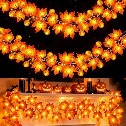 3 Pack Fall Garland with Pumpkin Lights...