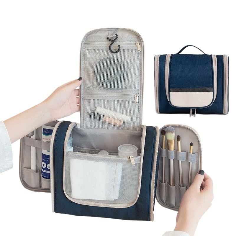 Borsa da Toilette Impermeabile, Trousse da Viaggio con aggancio per Cosmetici, Organizer per Articoli da Toilette da Uomo e da Donna.