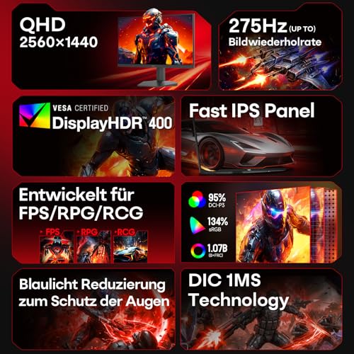 HKC G27H4D 27 Zoll Gaming Monitor QHD 260Hz(bis zu 275Hz) IPS Bildschirm – Ansicht 2