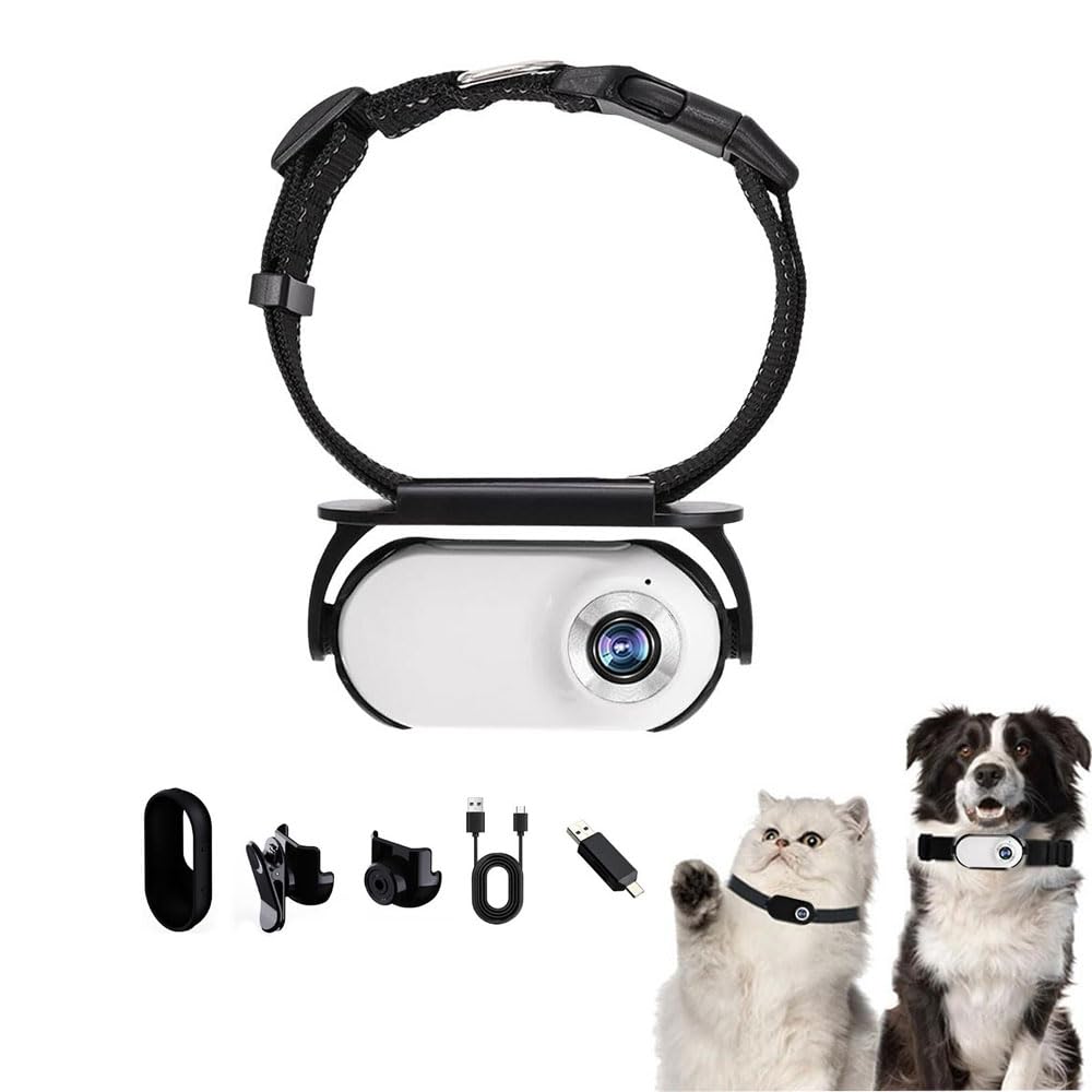 Cámara de collar de gato para mascotas, cámaras y monitores inalámbricos HD1080P, mini cámara portátil estable de acción deportiva con grabaciones de video para collar de perro, cámara de