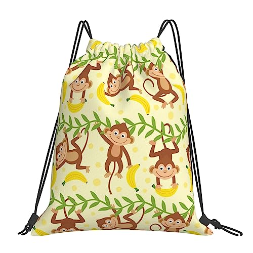 Rqzwdq Monkey Tropical Banana Palm Trees Drawstring Bag Backpack Gym Bags Sports Sack Shopping Yoga Travel String Daypacks For Men Women Adult