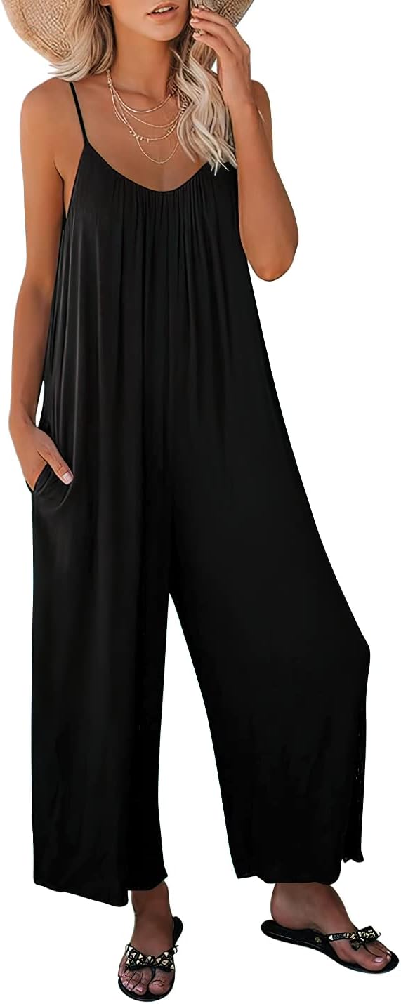 Women Jumpsuits 2026 Casual Sleeveless Spaghetti Strap Boho Wide Leg Rompers Summer Outfits Beach Vacation Clothes