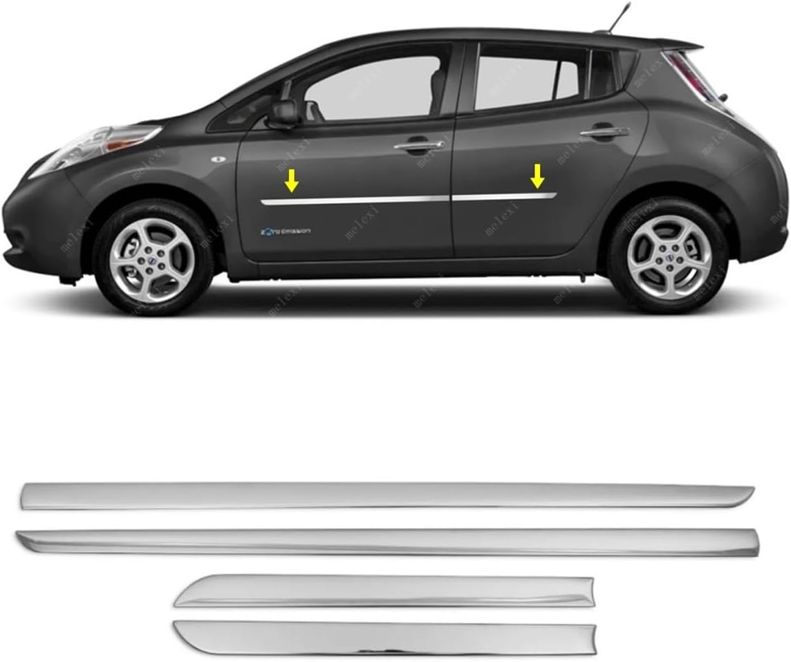 MELEXI Chrome Side Door MOLDING 4 Door 4 PCS S.Steel Compatible with Nissan Leaf 2011 to 2017