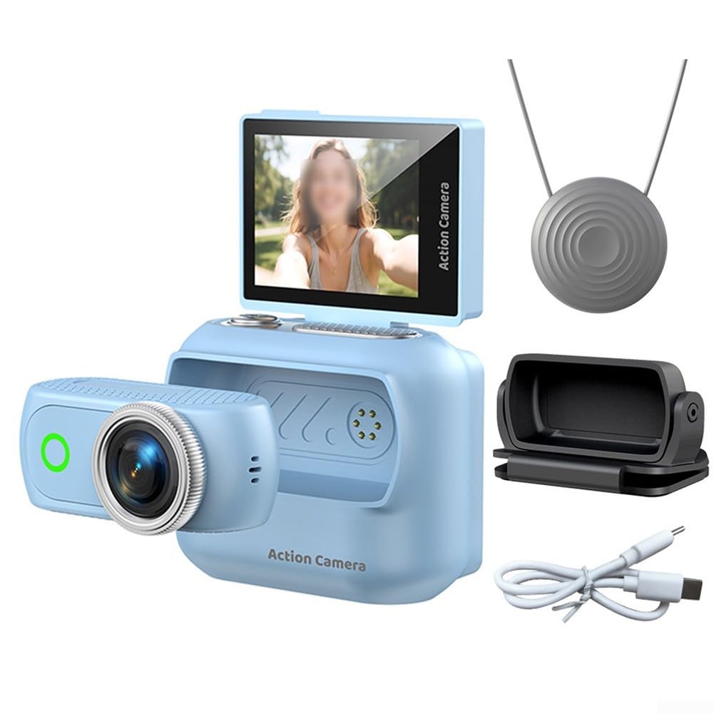 Action Camera panoramica con stabilizzazione anti-vibrazione, connettività e supporto per ciclismo, videocamera sportiva portatile compatta per avventure all'aria aperta (rosa)