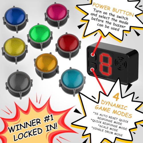Image of Buzzers for Trivia Games, Rechargeable Answer Buzzers for Classroom with Light, Show Who Buzzed First, 3-Second Auto Reset Buzzer System for Game Show, School, Jeopardy, Family Feud Night (8 Colors)