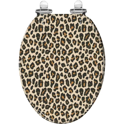 Elongated Toilet Seat Leopard print seamless pattern Animal skin background black brown Resin Toilet Seat Slow Quiet Close Lid with Quick-Release Hinges Cover Bumpers Easy to Clean Install