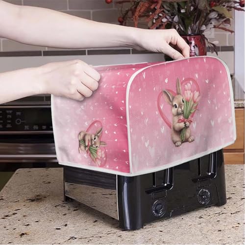 Image of Easter Day Decor Kitchen Toaster Dust Cover Bakeware Protector Compatible with 2 Slice Toaste Dust Protection Cover Tulips Flower Bunny Print