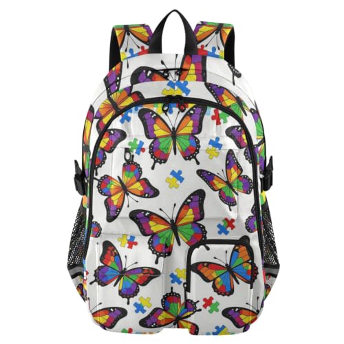Mochila de autismo con mariposas de 17.5 pulgadas para laptop escolar o de negocios