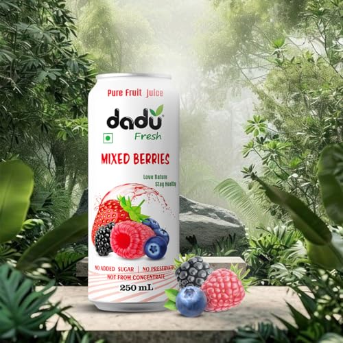 Image of Dadu Fresh Tropical & Berry Fruit Juice Combo | Passion Fruit, Cranberry, Mixed Berries & Lychee | Pure Fruit Healthy Beverage | No Added Sugar, No Preservatives, Not from Concentrate | Vitamin Rich & Naturally Refreshing | 1070ml (4 Cans)