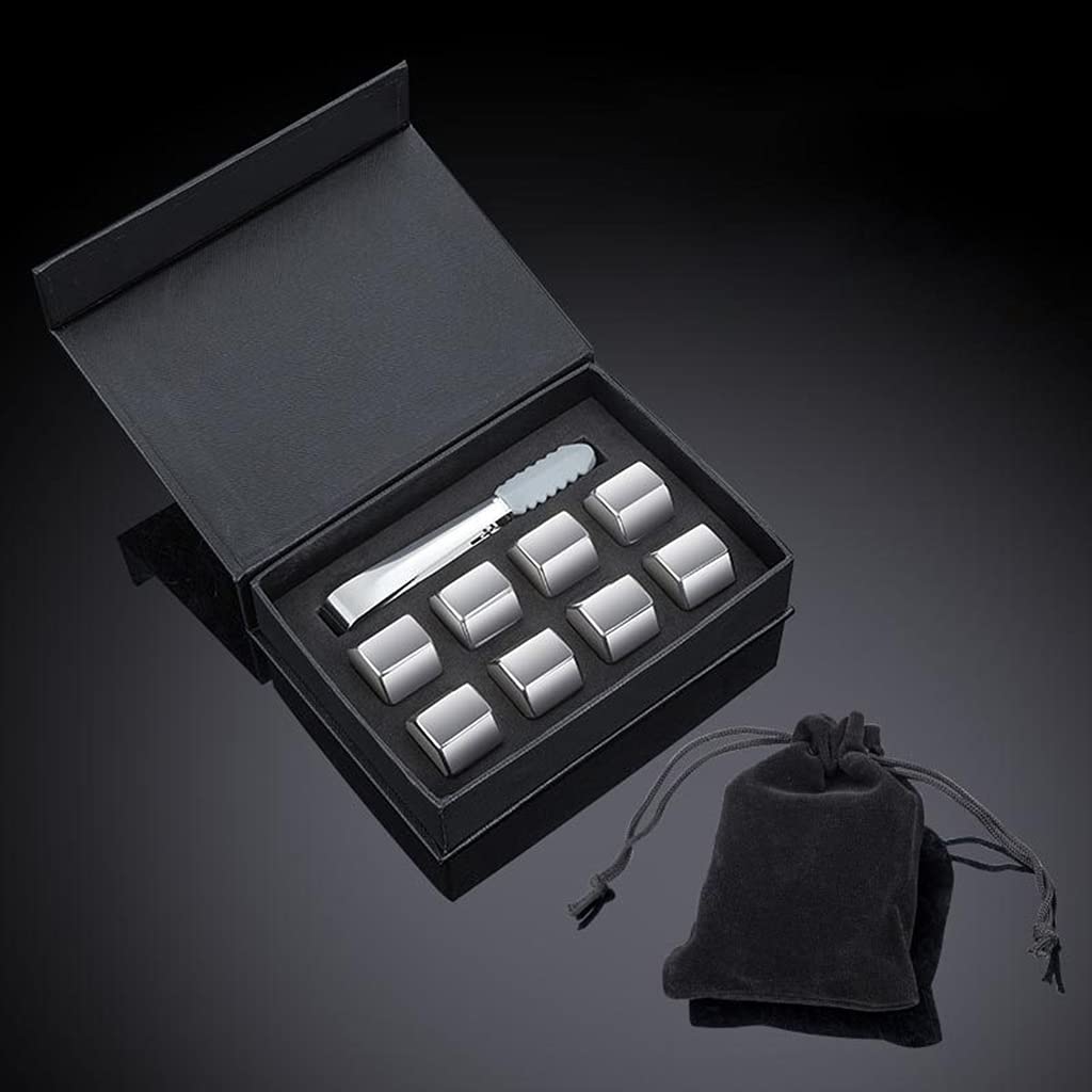 Kalttoy Men's Gift Box (Hexagon) 8 Pcs Stone Stainless Steel Metal Ice Cubes Ice Cubes Stone Beverage Cooler ' S Tongs Gift Stainless Steel Cube Trays