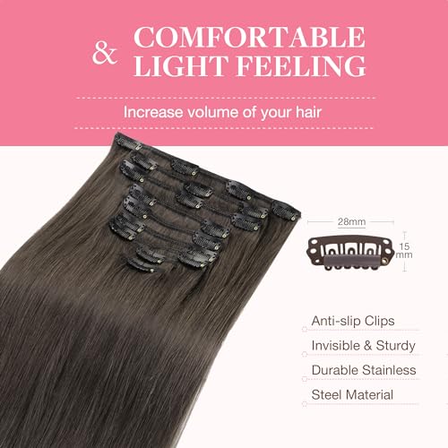Image of GOO GOO Clip in Hair Extensions Real Human Hair, Remy Human Hair Extensions Clip ins for Women, Natural Human Hair, 16inch 150g 9Pcs, 1C Mocha Brown