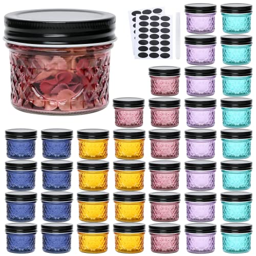 Qappda 4Oz Small Glass Jars With Lids,Colorful Glass Food Storage Jars For Caviar, Spices,Jellies,Jams, Decorative Crafting Storage Jars For Candle Holder,Diy Projects,Small Items,40 Pack #TOP17