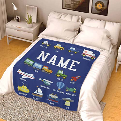 Name Blanket Custom for Crib Liner Nursery Toddler Kids Baby, Transport Vehicle Car, Airplane, Train, Ships Fleece Travel Blaket Custom Gift for Surprise Blanket 30\" X 40\"