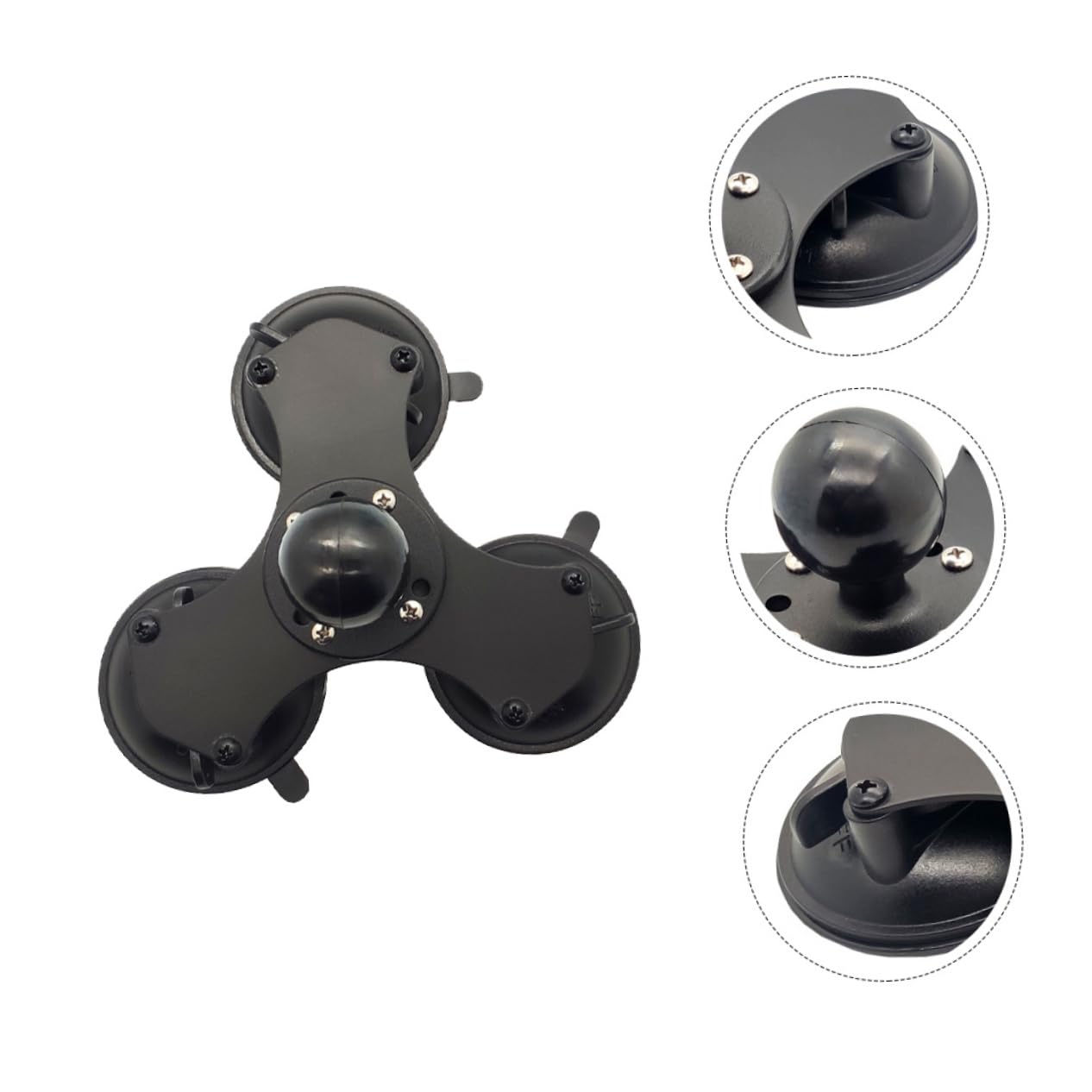 Operitacx Soporte de Ventosa Triple para Parabrisas Ajustable Negro | Base Bloqueo, Rótula 360° y Montaje de 1, 5 Pulgadas, Aleación y Nylon