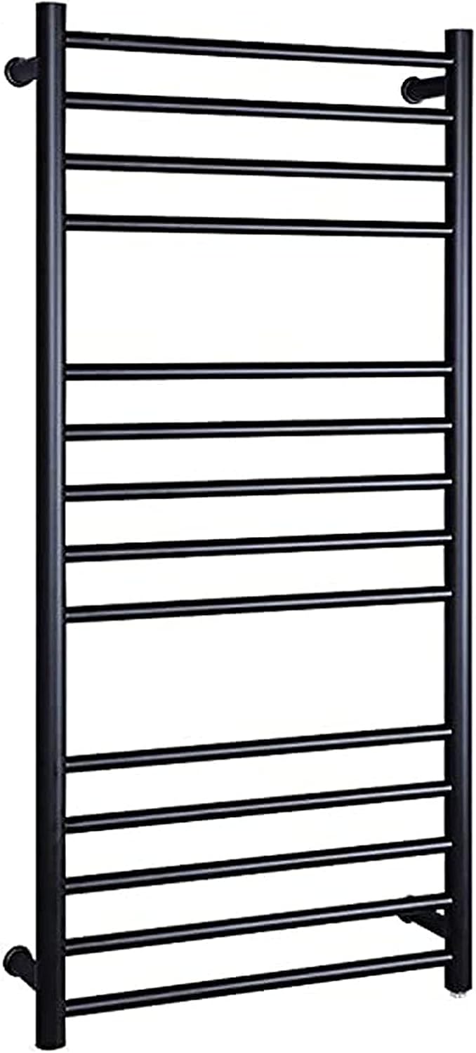 Electric Heated Towel Rack 14 Curved Bar Wall Mounted Towel Warmer Drying Rack Constant Temperature 304 Stainless Steel Heated Towel Rail Bathroom Radiator,Black,Plug in Tow(Black-Plug in