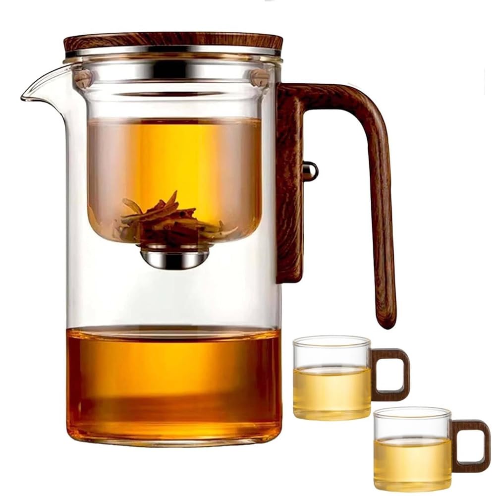 CTRLZS Tea Pot,Pot Magic Tea Pot,Water Separation Glass Teapot with Wooden Handle,Glass Tea Pot, Tea Pots Glass Teapot