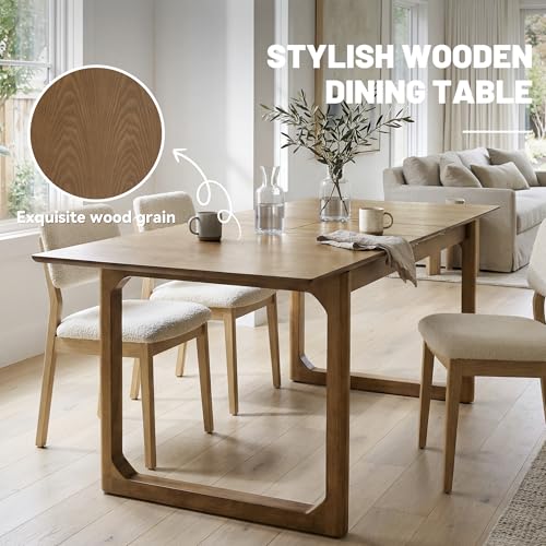 Image of HNY Extendable Wood Dining Table for 4-8, 71 inch Inch Modern Rectangular Kitchen Tables with Wooden Base Farmhouse Dinner Table for Dining Room, Living Room, Home, Walnut