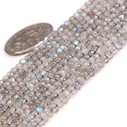 JOE FOREMAN Labradorite Beads for Jewelry Making Natural Gemstone Semi Precious AAA Grade Blue Rainbow Rondelle Spacer Faceted 2x3mm 15