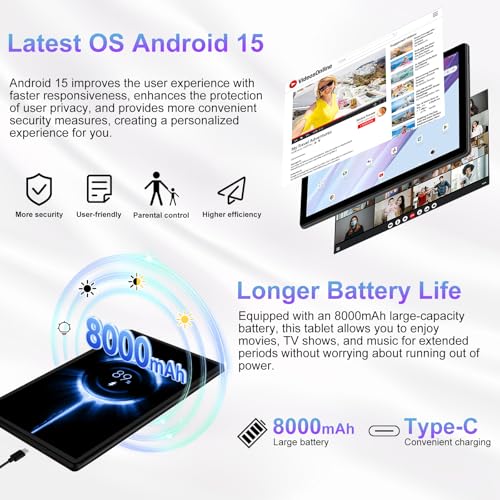 Image of 2026 Tablet 10 inch Android 15 Tablets 30GB+128GB+1TB Expand, 8000mAh Octa-Core Eletronic Tablet with Drop-proof Case, Gemini AI, HD IPS Display, GPS, 5G WIFI,Split-screen, Widevine L1 -Metal Blue