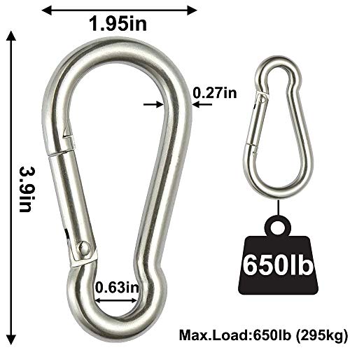 Rtudan 4 Inch Spring Snap Hook Carabiner - 304 Stainless Steel Snap Hook Heavy Duty Carabiner Clip #TOP1