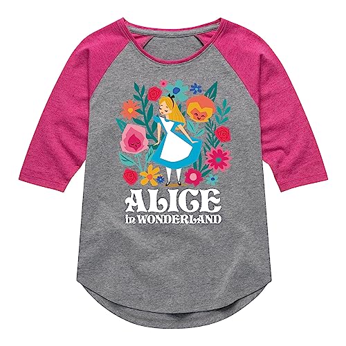 Disney Alice in Wonderland - Alice in Wonderland Flower Art - Toddler and Youth Girls Raglan Graphic T-Shirt