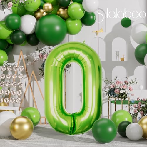 Image of 40 Inch Green Number 0 Balloon Lime Big Large Helium Number 0-9 | Giant Digital 0th Foil Mylar Party Balloon for Birthday Party Anniversary Graduation Decorations