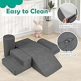 COSTWAY Toddler Climb and Crawl Foam Play Set, 6 Pieces Climbing Blocks with Skin-Friendly Chenille Fabric, Carrying Handles, Baby Soft Play Equipment for 1-3 Years Old - Image 4