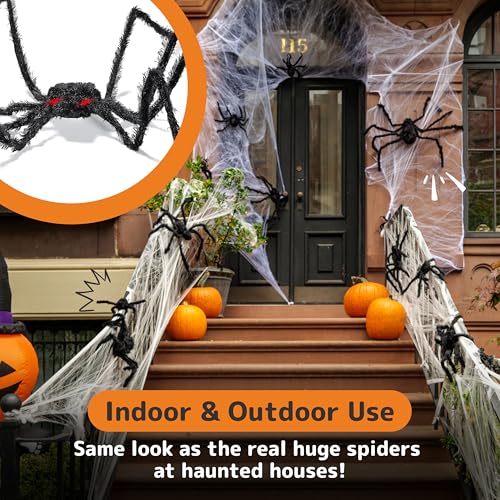 Image of PREXTEX Halloween Spider with Light Up Eyes (LED Lights) - Decorations 4 Ft Hairy Spider Prop with Giant LED Red Eyes - Halloween Decor for Indoor, Outdoor, Golf Cart, Wall - Door Hanger