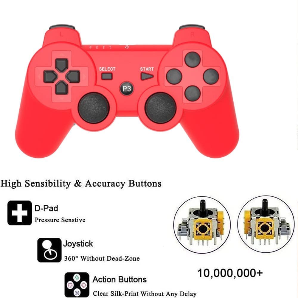 2 Pack Controller PS3,controller wireless PS3,gamepad Double Shock ad alte prestazioni per Playstation 3 con cavo di ricarica