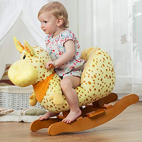 Baby-Schaukelpferd aus Holz, Schaukeltier für Kinder, gelb, Schaukelstuhl für große Kleinkinder, Spielzeug für 3 Jahre – Bild 4