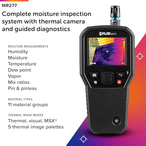Image of FLIR MR277 Moisture Meter, MSX IR Camera & Hygrometer for Building Inspection | 160x120 thermal, MSX, non-invasive sensor, building inspection, air leaks, insulation voids, documentation