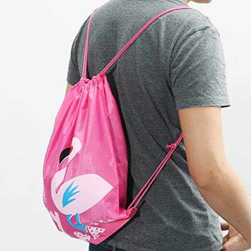 TENDYCOCO Drawstring Backpack Universal Flamingo Pattern Portable Waterproof Sports Gym Bag Outdoor Fitness Bag for Women Men Children (Pink)