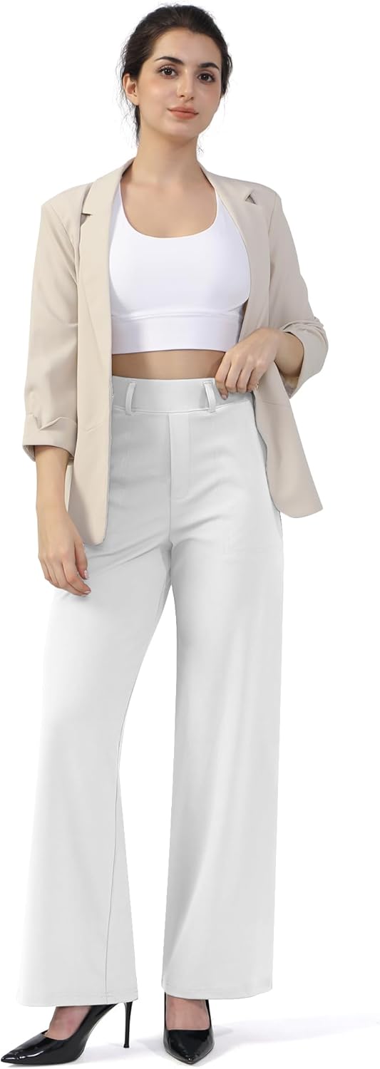 Womens Wide Straight Leg Work Pants Pull On Dress Pants Business Casual Trousers Slacks with Pockets