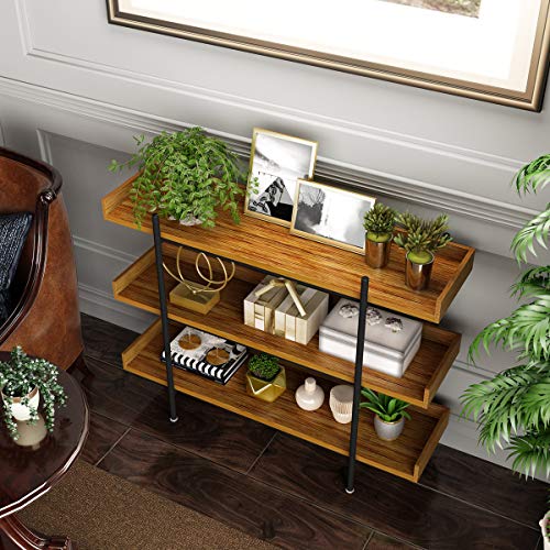 DEWEL Industrial Bookshelf Open Bookcase Storage Rack Metal and Wood Bookcase 36.2\'\' Bookcase Furniture Standing Storage Shelf Units for Home Office - Thumbnail 5