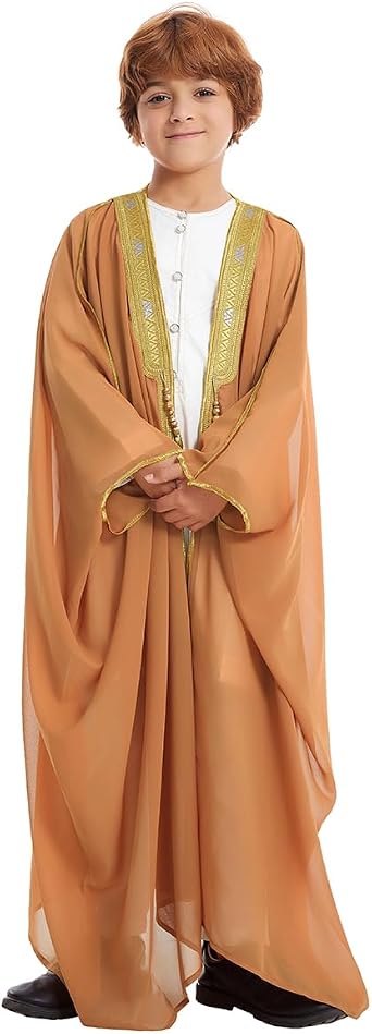 Muslim Boys Long Sleeves Bishit Embroidered Cardigan Robe