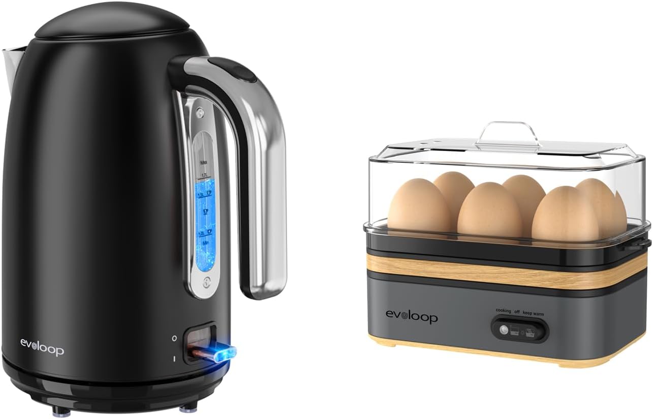 Electric Tea Kettle with Evoloop Egg Cooker Electric 6 Eggs