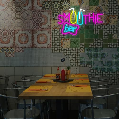 Image of Looklight Smoothie Bar Neon Sign, Drink Words Neon Signs for Wall Decor,Pink Letter LED Neon Light Bar Sign, Light Up Signs for Store Beverage Cool Smoothie Bar Shop