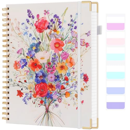 Grand carnet A4 pour écrire avec couverture rigide fleurie pour femme