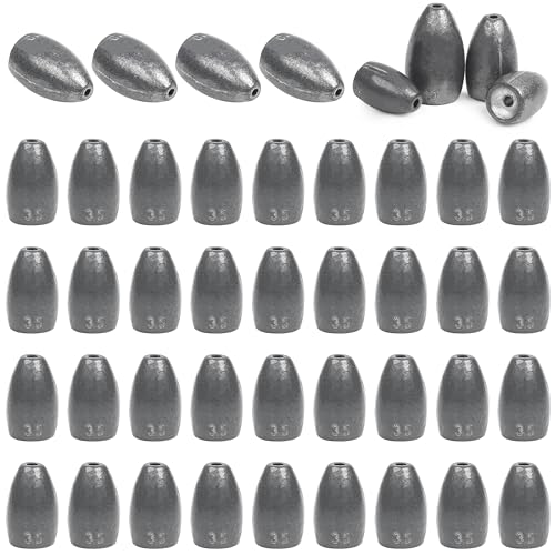 Flipping Fishing Weights,40pcs Bullet Fishing Sinker Weights Worm Weights Slip Sinkers Assorted Set for Bass Fishing Texas Rigs Saltwater Freshwater Tackle 1/8 3/16 1/4 3/8oz