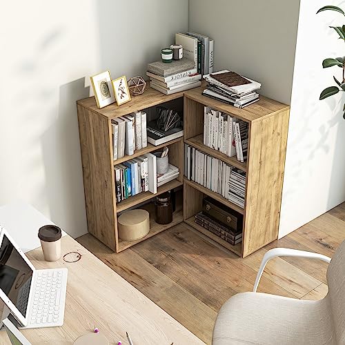 Tangkula 6 Cubes Bookcase, 2-Piece Separable Floor Standing Open Horizontal Bookshelf, Multifunctional Display Storage Shelf Room Organizer For Living Room Study Office, 52 X 12 X 33 Inch (Yellow-Oak) #TOP3