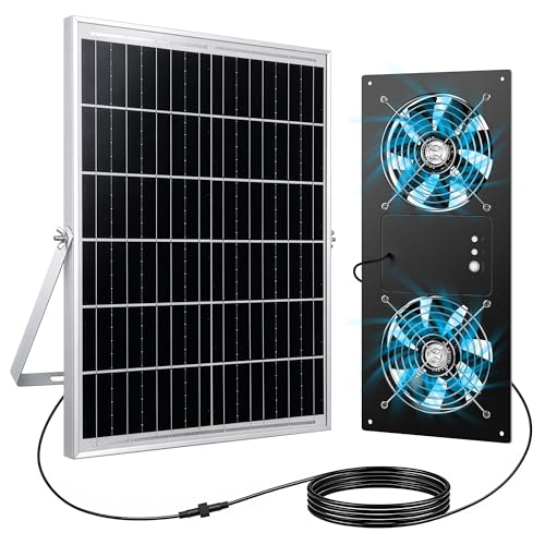 Ropelux Solar Exhaust Fan for Coop & Greenhouse, 12000mAh