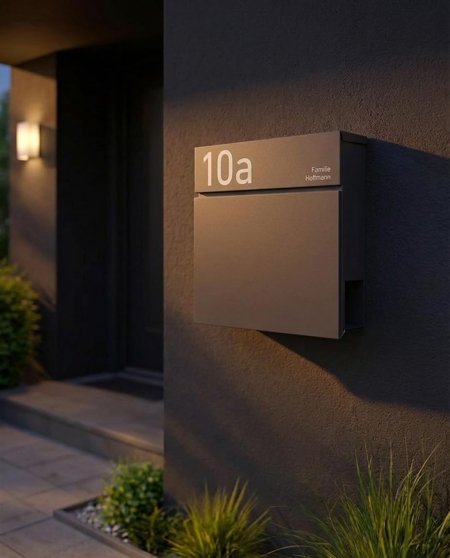 Radius Designer Briefkasten Letterman 6 Anthrazit, personalisierte Lasergravur - wetterfester pulverbeschichteter Stahl - mit Zeitungsfach - inkl. Montageset - 10 Jahre Funktions- & Korrosionsgarantie