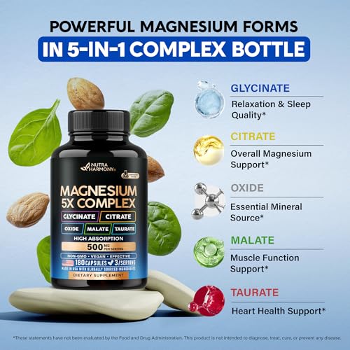 Image of Magnesium Complex - Glycinate, Citrate, Malate, Taurate, Oxide - 180 Caps (Pack of 5)