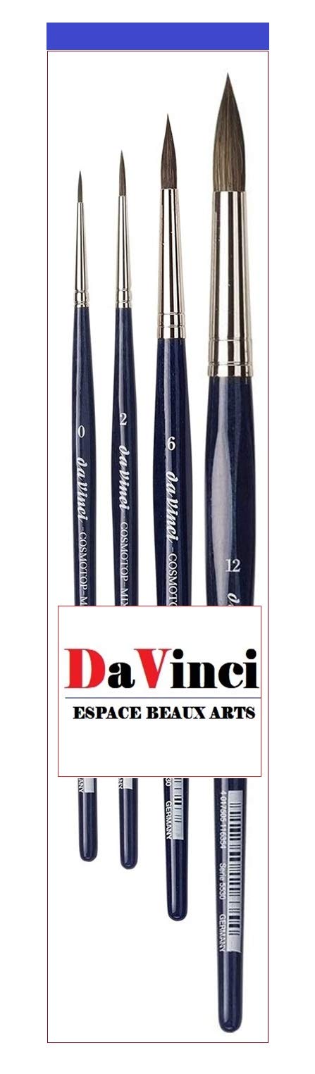 da Vinci CosmoTop seria 5530 Mix B pędzel okrągły, syntetyk/naturalny mix - wysokiej jakości zestaw 4 pędzli, nr 0, 2, 6, 12 Made in Germany