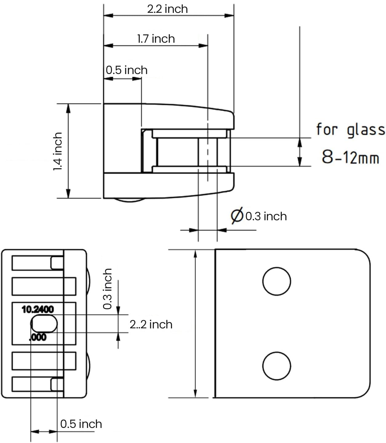 Abrazadera de vidrio, 4 soportes de estante de vidrio, abrazaderas de vidrio de acero inoxidable 304 para vidrio de 5/16, 3/8 y 1/2 pulgadas de grosor, adecuado para barandillas, escaleras, paredes de