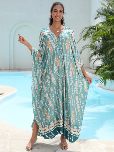 Image of IMAGEKOPE Women's Plus Size Animal Print V-Neck Batwing Kaftan Beach Dress Bathing Suit Cover-Up Loungewear