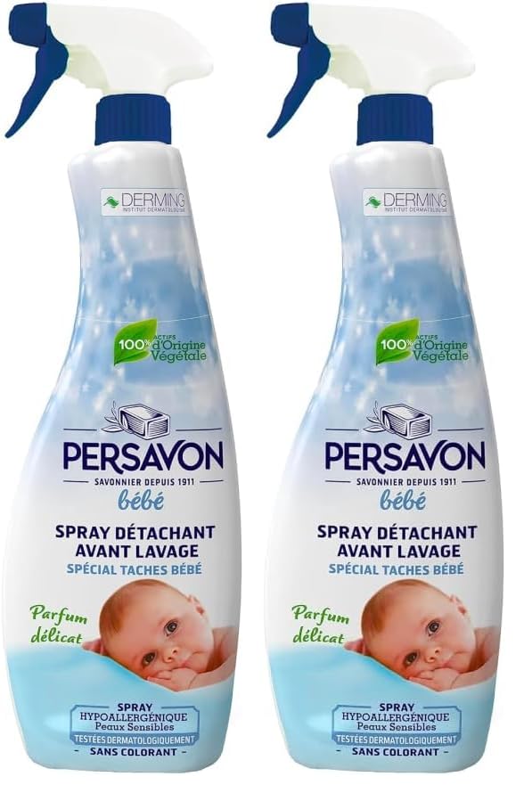 Persavon - Bébé Spray Détachant Avant Lavage, Parfum Délicat, Hypoallergénique, Peaux Sensibles, Sans Colorant - 500 ml (Lot de 2)